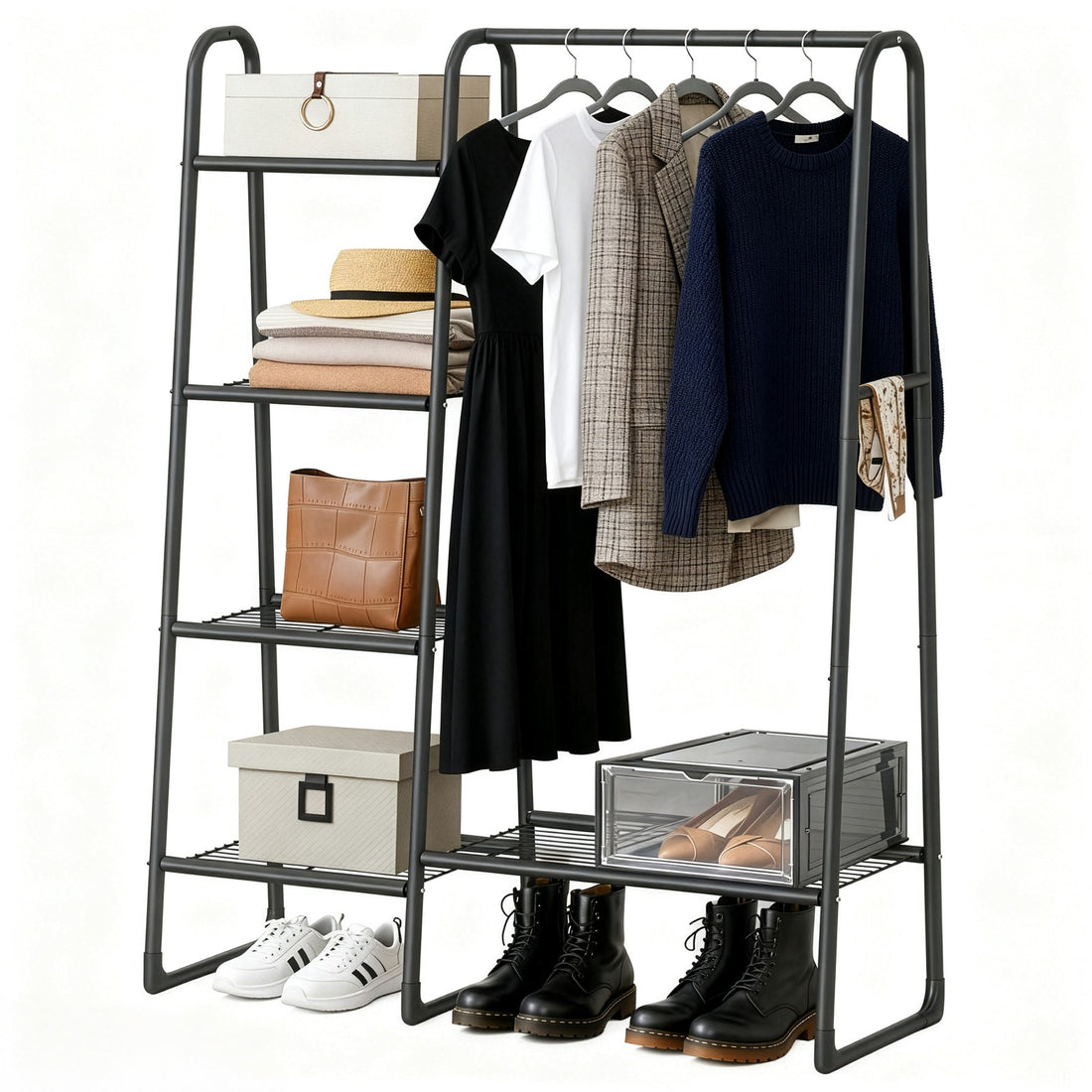 Kledingrek met 5 planken | Zwart | 101,7x40x153,3 cm