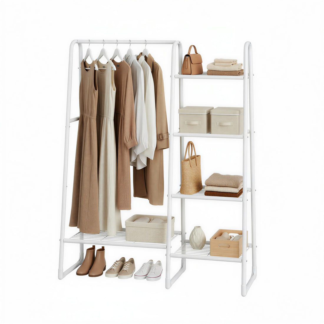 Kledingrek met 5 planken | Wit | 101,7x40x153,3 cm