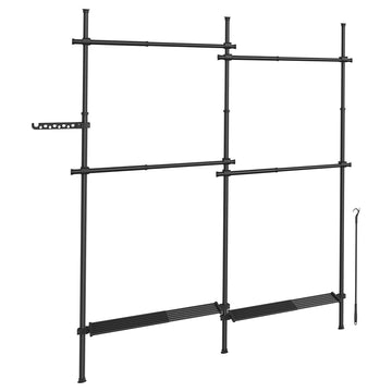 3-laags kledingrek met 4 kledingstangen en 2 planken | Zwart | 162-238x33,5x220-300 cm