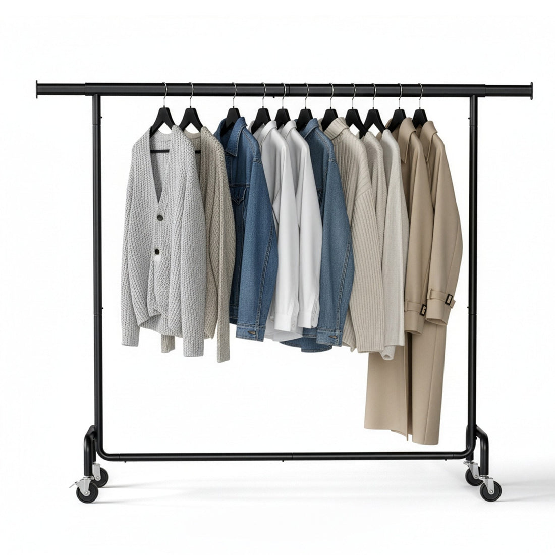 Klädställning på hjul, utdragbar, upp till 110 kg | Svart | 160-200x45x162,9 cm