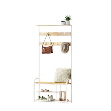 Kapstokrek met 9 haken, ruimtebesparend, 30 x 85 x 180,5 cm, eiken-wit