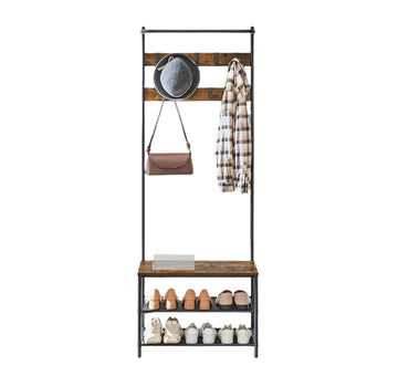 Kapstok met schoenenbank - halrek - vintage - bruin/zwart - 32,2 x 64 x 180 cm