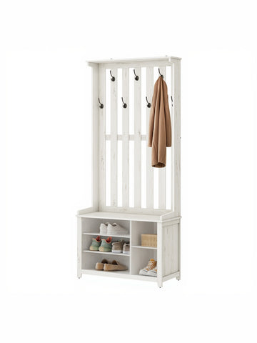 Garderoberek met haken en zitbank | Wit | 81x35x180 cm