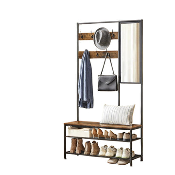 Houten garderobekast vintage bruin-zwart, staal, 35 x 98 x 180 cm