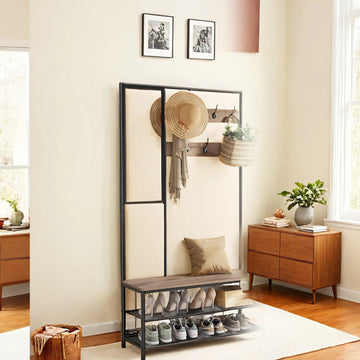 Houten garderoberek - kapstok - stalen constructie - ruimtebesparend - 35 x 98 x 180 cm