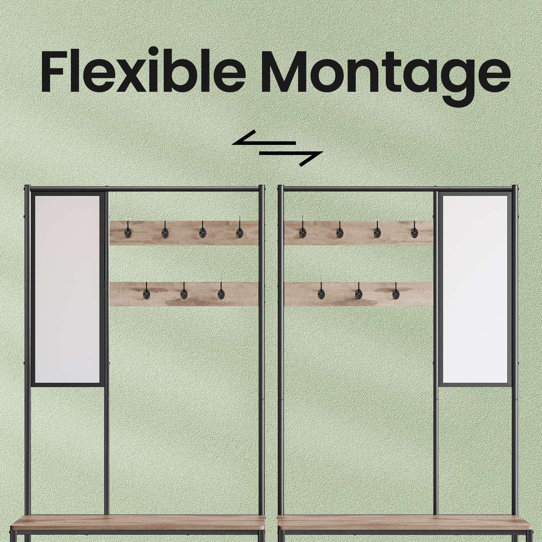 Houten garderoberek - kapstok - stalen constructie - ruimtebesparend - 35 x 98 x 180 cm