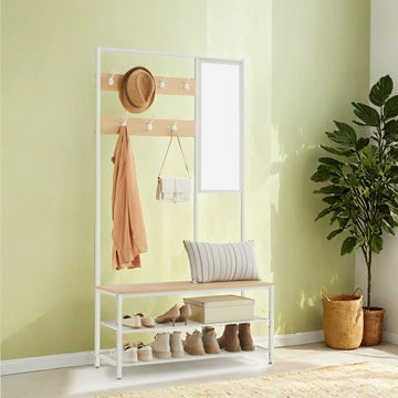Houten garderobekast - kledingrek - kapstok - stevig - 35 x 98 x 180 cm - wit eikenlook