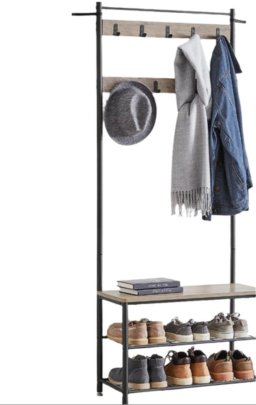 Garderoberek - Kledingrek - Staal en hout - Ruimtebesparend - 70 x 32 x 175 cm