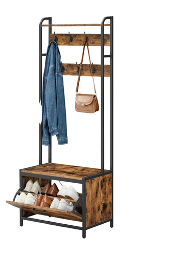 Vrijstaande kledingkast - opbergkast - kapstok - bruin-zwart - 100 kg - 40 x 65 x 170 cm