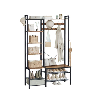 Kapstok met schoenenbank en garderobe - 5 planken - ruimtebesparend - 40 x 120 x 190 cm