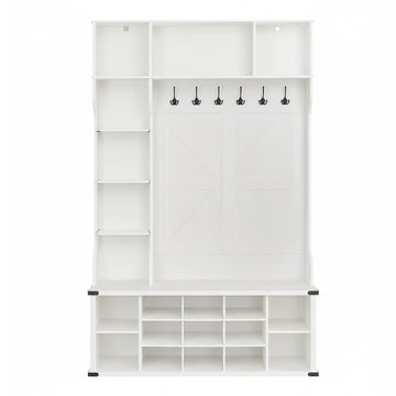 Garderobe met schoenenrek, kledingrek met haken, landelijke stijl | Wit | 130,5x40,5x200,5 cm