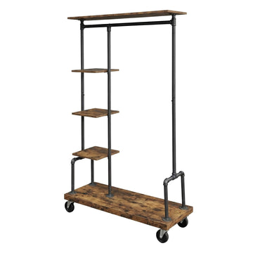 Kledingrek op wielen industrieel | Donkerbruin/Vintage | 103,5x40x174,5 cm