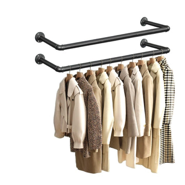 Kledingstangen set - Wandmontage - Staal - Zwart - 92 x 30 x 7,5 cm