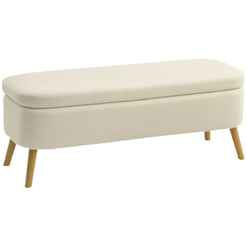 Opbergbank met 65 L opbergruimte en Teddy-fleece | Kleur: Beige | Afmetingen: 120x42x45 cm