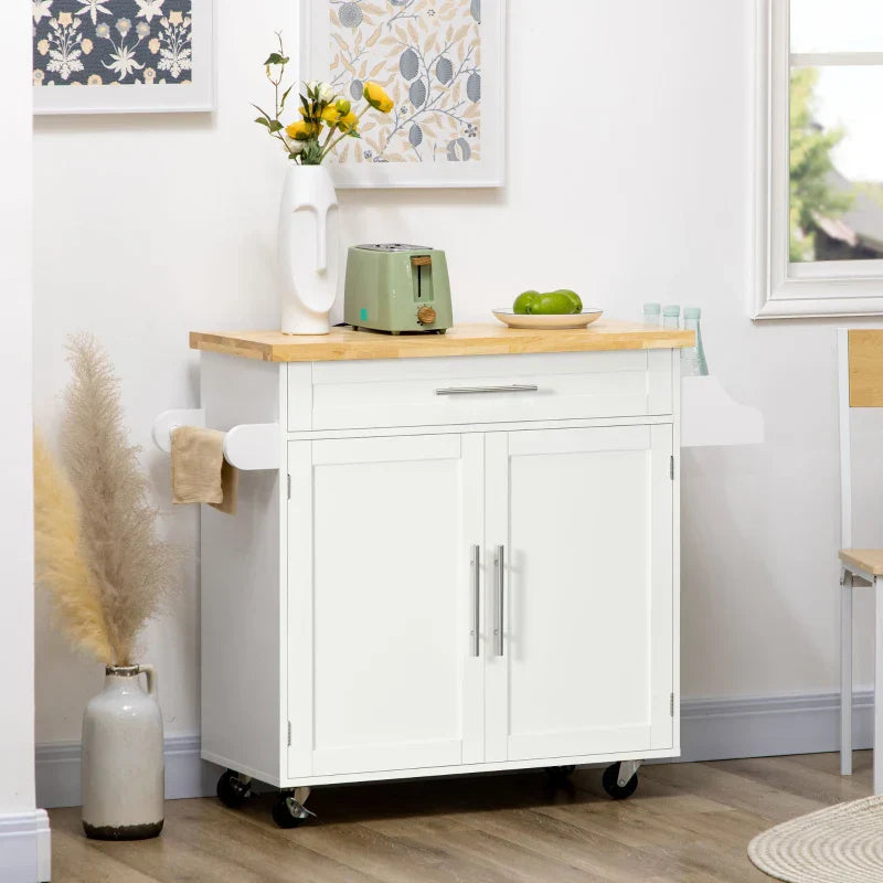Keukentrolley op wielen met lade en kast | Kleur: Wit | Afmetingen: 109x40x89 cm