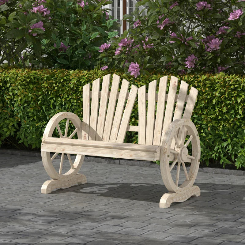 Gartenbank 2-Sitzer aus Holz mit Radarmlehnen | Farbe: Naturholz | Abmessungen: 66x108x95 cm