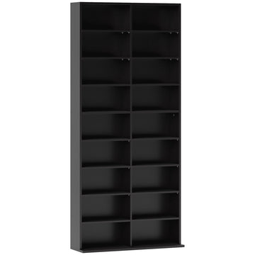 CD- en Blu-ray-opbergrek voor 640 discs - 18 vakken | Kleur: Zwart | Afmetingen: 78,5x24x175 cm