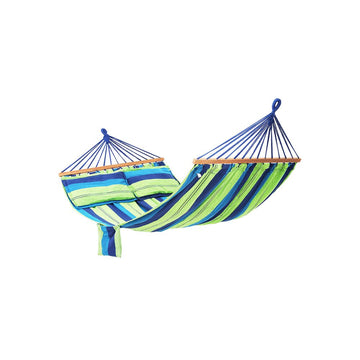 Hangmat met 2 kussens - katoen/polyester - blauw/groen - 210 x 150 cm