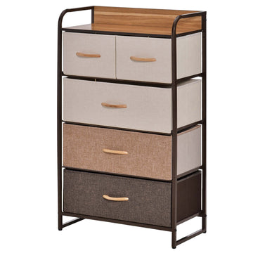 Ladekast met 5 stoffen laden, stalen frame | Kleur: Meerkleurig | Afmetingen: 58x29x99 cm