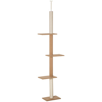 Kattenboom met 4 platforms en plafondbevestiging | Kleur: Khaki | Afmetingen: 27x43x228-260 cm