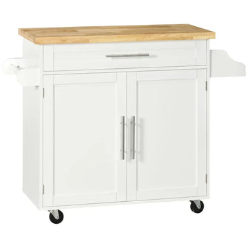 Keukentrolley op wielen met lade en kast | Kleur: Wit | Afmetingen: 109x40x89 cm