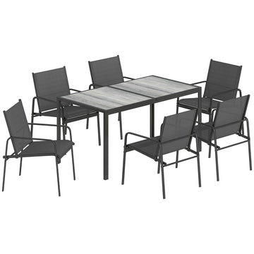 Tuinmeubelset 7-delig met tafel en 6 stoelen | Kleur: Zwart | Afmetingen: 80x150x74 cm