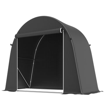 Draagbare fietstent en tuinberging met oproldeur | Kleur: Grijs | Afmetingen: 245x120x200 cm