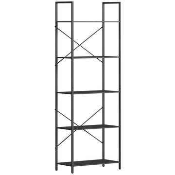 5-laagse boekenkast - Industriële open kast | Kleur: Zwart | Afmetingen: 60x30x170.5 cm