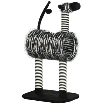 Kattenkrabpaal met tunnel en speeltje | Kleur: Zwart-wit | Afmetingen: 35x48.5x93 cm