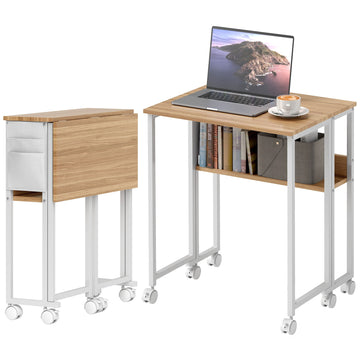 Opvouwbaar bureau met open plank | Kleur: Bruin, wit | Afmetingen: 63x50x75 cm