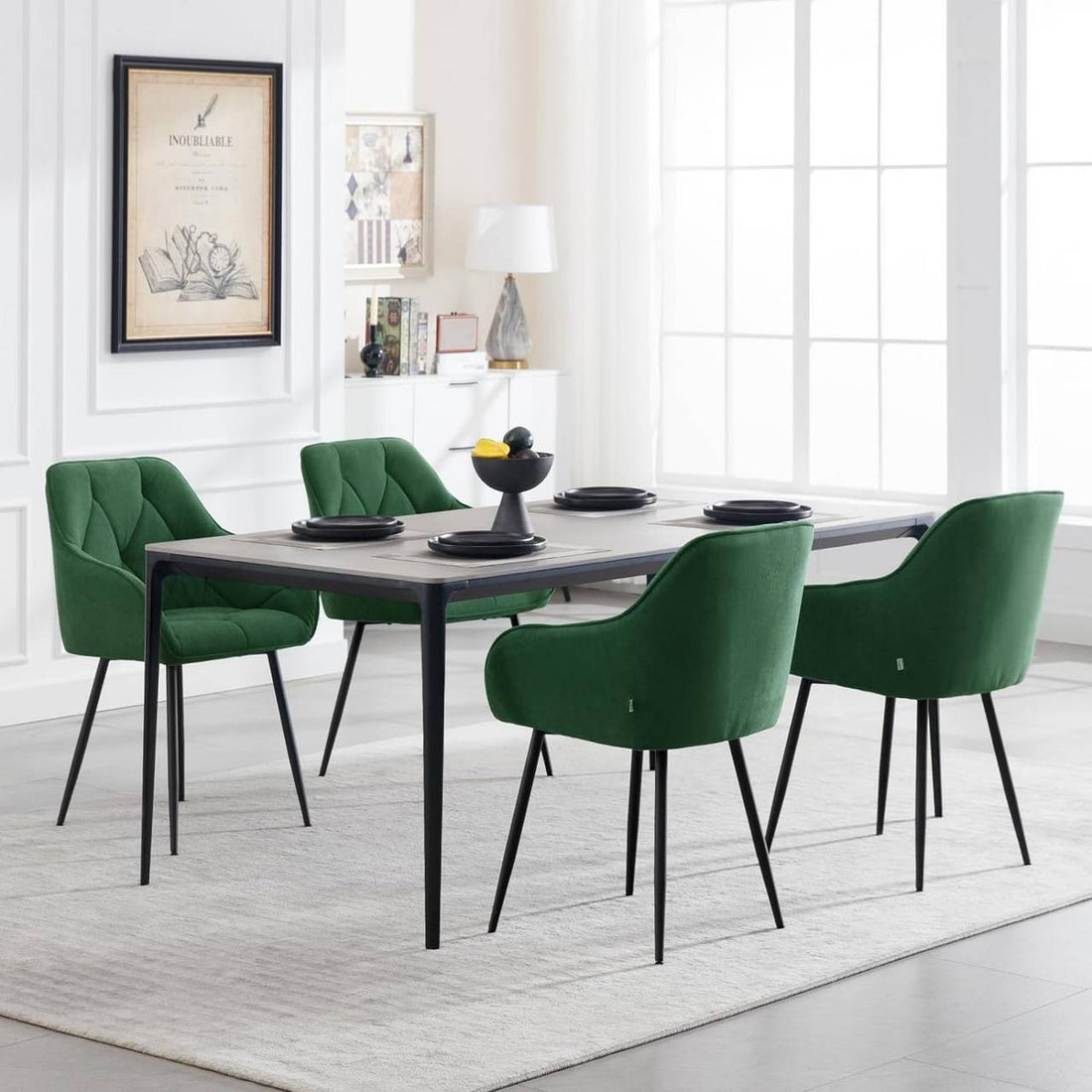 Ergonomische eetkamerstoel van fluweel met metalen poten | Donkergroen | 56x53x83,5 cm