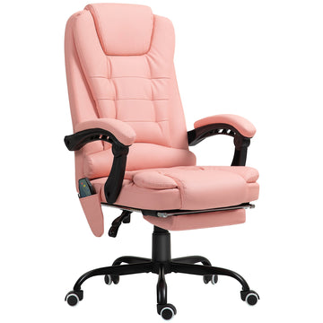 Massage bureaustoel met voetsteun, 7 vibratiepunten | Kleur: Roze | Afmetingen: 67x67x111-121 cm