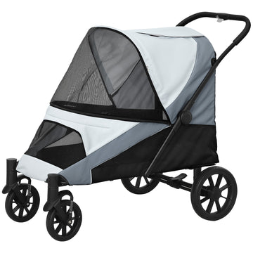 Opvouwbare hondenbuggy tot 30 kg | Kleur: Grijs, zwart | Afmetingen: 67x124x100 cm