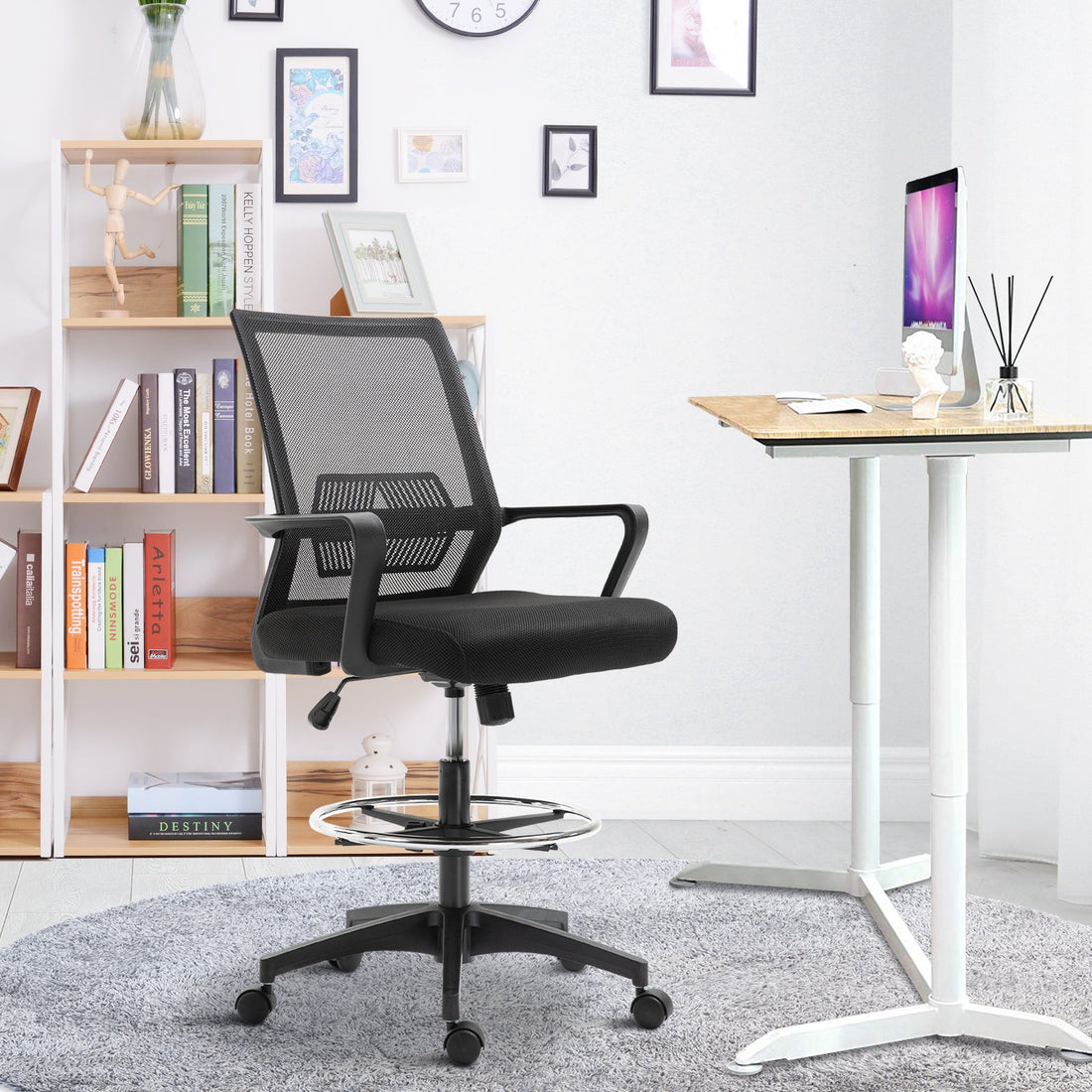 Ergonomische bureaustoel mesh hoge rugleuning | Kleur: Zwart | Afmetingen: 59x64x104-124 cm