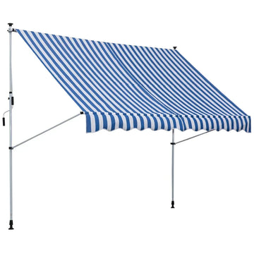 Klemzonnescherm met handslinger | Kleur: Blauw+Wit | Afmetingen: 300x150x170-280 cm
