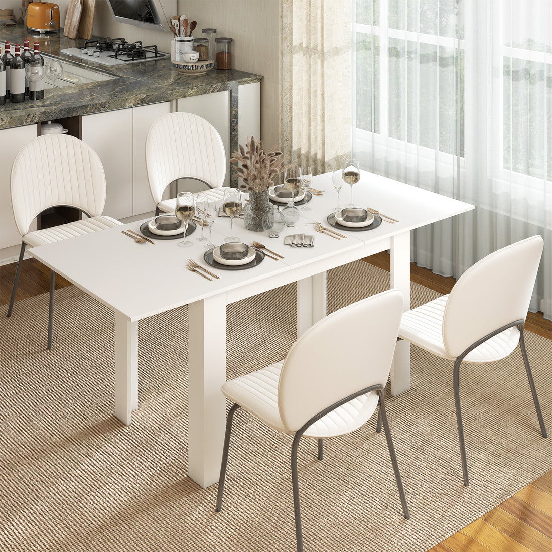 Uitschuifbare eettafel 140/180 x 80 cm, wit | Kleur: Wit | Afmetingen: 80x180x75 cm