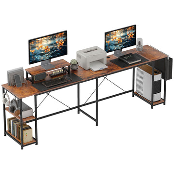 L-vormig bureau met planken en monitorstandaard | Kleur: Bruin | Afmetingen: 168x120x90 cm