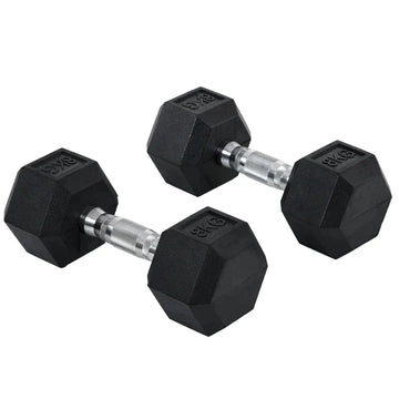 Hexagonale dumbbells - Rubberen halters | Kleur: Zwart | Afmetingen: 12,7x12,7x8,6 cm