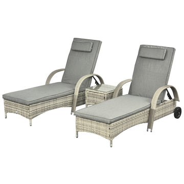 Set van 3 tuinmeubelen - 2 ligbedden en bijzettafel | Kleur: Grijs | Afmetingen: 73x200x30-103 cm