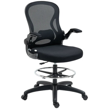 Bureaustoel met mesh rugleuning en voetenring | Kleur: Zwart | Afmetingen: 59x65x102-122 cm