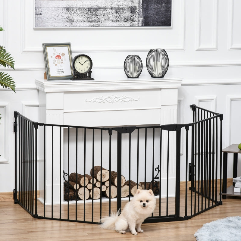 2-in-1 huisdierenbarrière en veiligheidshekje | Kleur: Zwart | Afmetingen: 300x3x74.5 cm