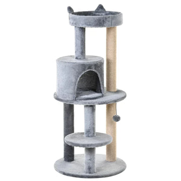 Kattenboom met krabpalen en kattenhuis | Kleur: Grijs | Afmetingen: 48x48x104 cm