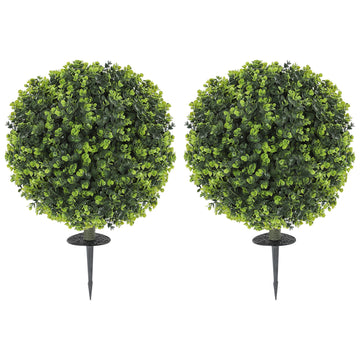 Set van 2 kunstplanten - Buxusbollen met eucalyptus | Kleur: Groen | Afmetingen: 40x40x56 cm