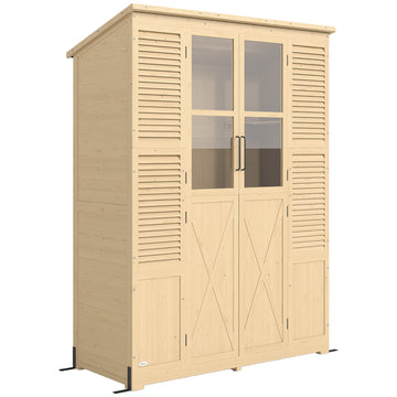 Houten tuinschuur met dubbele deur en planken | Kleur: Houtkleur | Afmetingen: 147x68x198 cm