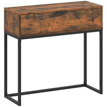 Industriële consoletafel met lade | Kleur: Zwart, bruin | Afmetingen: 80x30x76 cm
