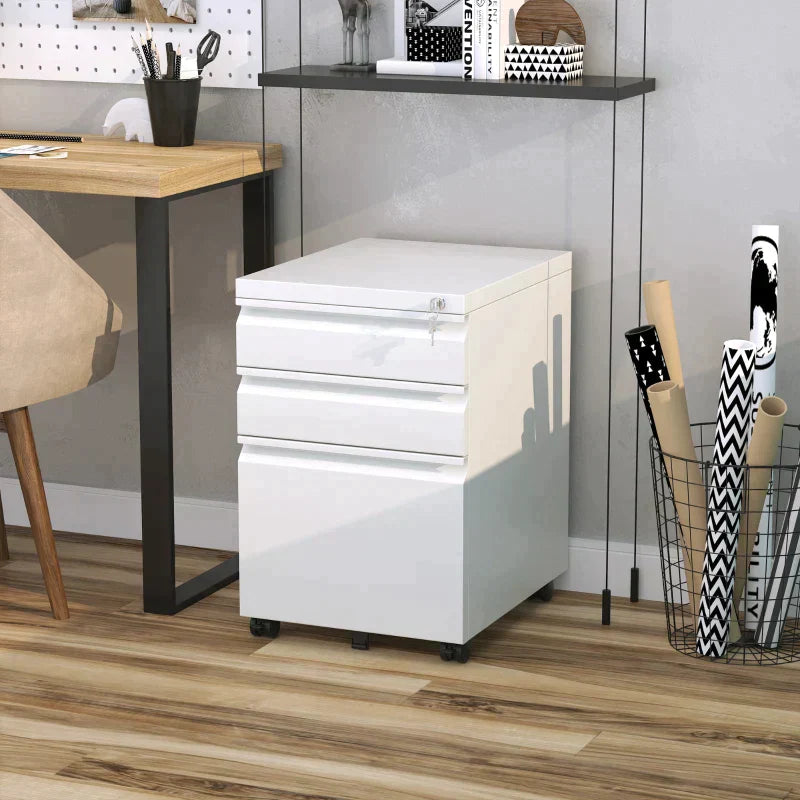 Stahl-Aktenschrank mit 3 Schubladen | Farbe: Weiß | Maße: 39x48x60 cm