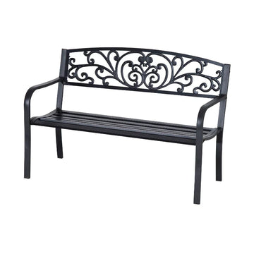 Tuinbank voor 2 personen met bloemenmotief | Kleur: Zwart | Afmetingen: 60x127x87 cm