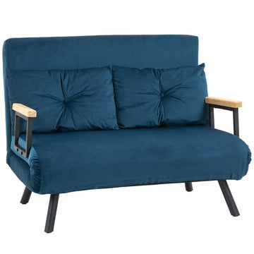 2-zits fluwelen slaapbank met slaapfunctie | Kleur: Blauw | Afmetingen: 73x102x81 cm