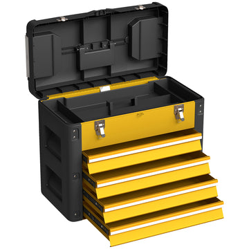 Gereedschapskist met 4 laden en mini-boxen | Kleur: Geel | Afmetingen: 25,3x49,7x40,7 cm