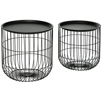 Set van 2 bijzettafels met opbergruimte | Kleur: Zwart | Afmetingen: 40x40x40 / 35x35x35 cm